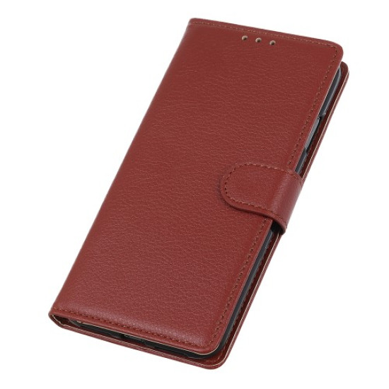 Litchi Skin Wallet Leather Stand Case for Samsung Galaxy A70 - Brown Samsung Cases Mobile