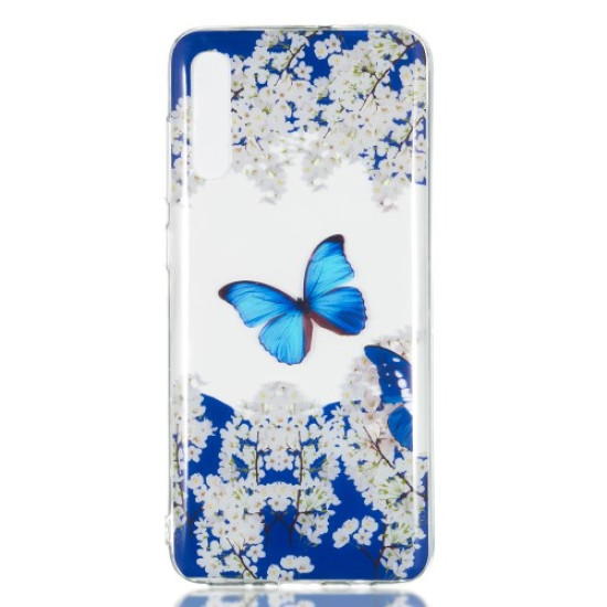 Θήκη Σιλικόνης TPU για Samsung Galaxy A70 - Μπλε Πεταλούδα και Λουλούδια Samsung Θήκες Κινητών
