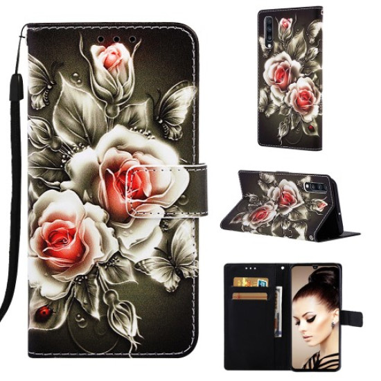 Pattern Printing Wallet Stand Leather Case for Samsung Galaxy A70 - Vivid Flower Samsung Cases Mobile