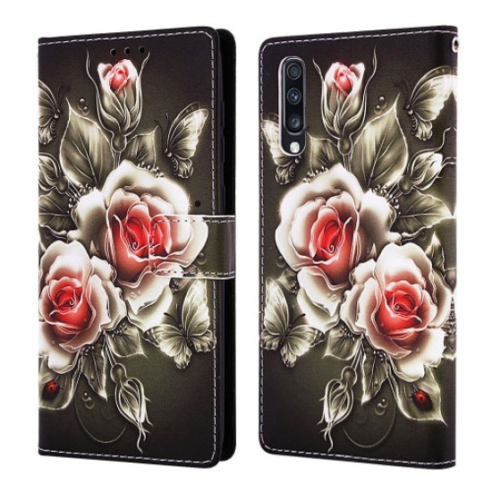 Pattern Printing Wallet Stand Leather Case for Samsung Galaxy A70 - Vivid Flower Samsung Cases Mobile