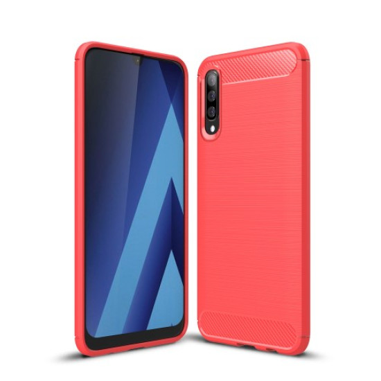 Θήκη Σιλικόνης TPU Carbon Fiber Brushed για Samsung Galaxy A50 - Κόκκινο Samsung Θήκες Κινητών