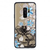 For Samsung Galaxy S9 Plus Lace Embossment Pattern TPU PC Back Mobile Cover - Blue Flower