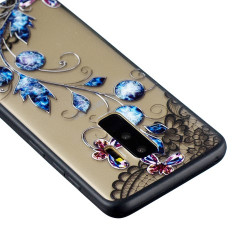 Θήκη Σιλικόνης TPU με Σκληρή Πλάτη για Samsung Galaxy S9 Plus - Μπλε Πεταλούδα και Λουλούδια