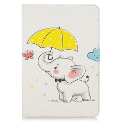 Δερμάτινη Θήκη Πορτοφόλι με Βάση Στήριξης για iPad mini (2019) 7.9 inch - Χαριτωμένο Ελεφαντάκι που Κρατάει Ομπρέλα
