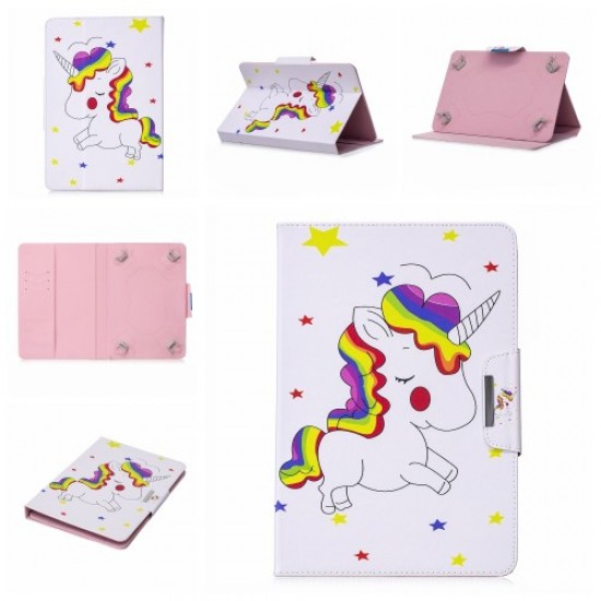 Pattern Printing Universal Leather Wallet Case for 10-inch Tablet PC - Unicorns and Star Universal Tablets Cases