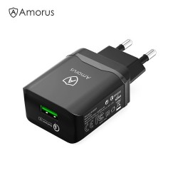 AMORUS QC01 18W QC3.0 Αντάπτορας Τοίχου Γρήγορης Φόρτισης 3Α και Καλώδιο Φόρτισης Type-C - Μαύρο AMORUS QC01 18W QC3.0 Αντάπτορας Τοίχου Γρήγορης Φόρτισης 3Α και Καλώδιο Φόρτισης Type-C - Μαύρο