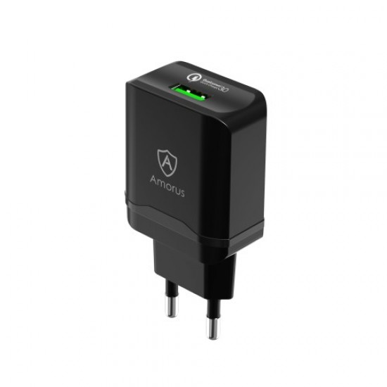 AMORUS QC01 18W QC3.0 Quick Charge Wall Charger Adapter [CE/RoHS] 3A Max Fast Charging - EU Plug Cables Adapters & Chargers