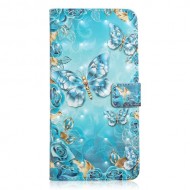 Embossment Patterned Leather Wallet Case for Samsung Galaxy S10 - Blue Butterfly