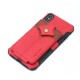 SHOUHUSHEN Maple Buckle Card Holder Leather Coated Hard PC Cover for iPhone XS Max 6.5 inch - Red 