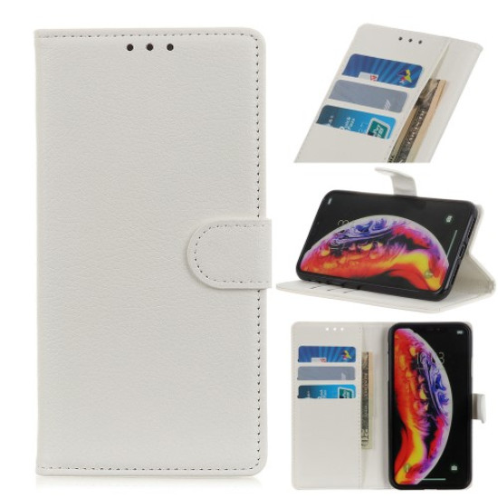 Litchi Texture Wallet Stand Leather Mobile Phone Cover for Samsung Galaxy A10 - White Samsung Cases Mobile