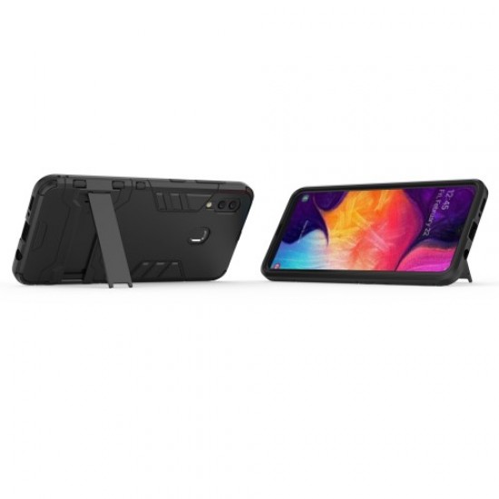 Υβριδική Θήκη Σιλικόνης TPU σε Συνδυαμό με Πλαστικό και με Βάση Στήριξης για Samsung Galaxy A30 / A20 - Μαύρο Samsung Θήκες Κινητών