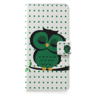 Δερμάτινη Θήκη Πορτοφόλι με Βάση Στήριξης για Huawei Y6 (2019) / Y6 Prime (2019) / Honor 8A - Κοιμισμένη Πράσινη Κουκουβάγια