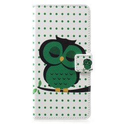 Δερμάτινη Θήκη Πορτοφόλι με Βάση Στήριξης για Huawei Y6 (2019) / Y6 Prime (2019) / Honor 8A - Κοιμισμένη Πράσινη Κουκουβάγια