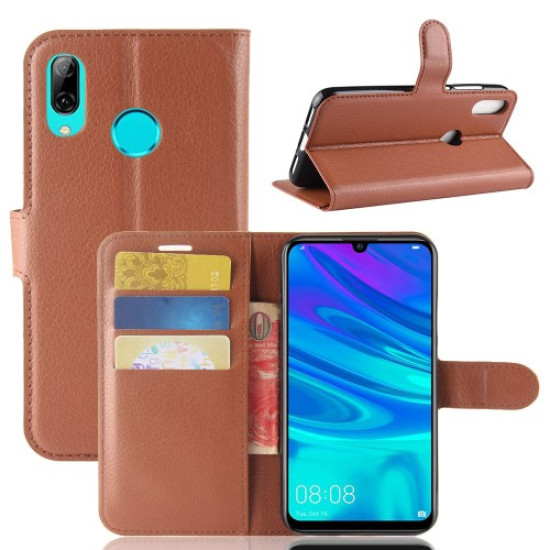 Litchi Skin [Stand Wallet] Leather Phone Casing for Huawei P30 Lite - Brown Huawei Cases Mobile