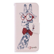 Pattern Printing PU Leather Flip Cell Phone Case for Huawei P Smart (2019) / Honor 10 Lite - Giraffe Wearing Glasses