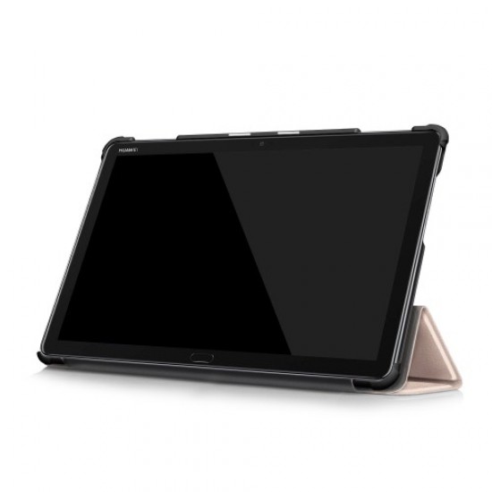 Auto-wake/sleep Smart Leather Tri-fold Stand Cover for Huawei Mediapad M5 Lite 10 - Gold Huawei Tablets Case