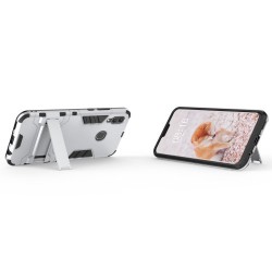 Υβριδική Θήκη Συνδυασμού Σιλικόνης TPU και Πλαστικού με Βάση Στήριξης για Huawei nova 3 - Ασημί