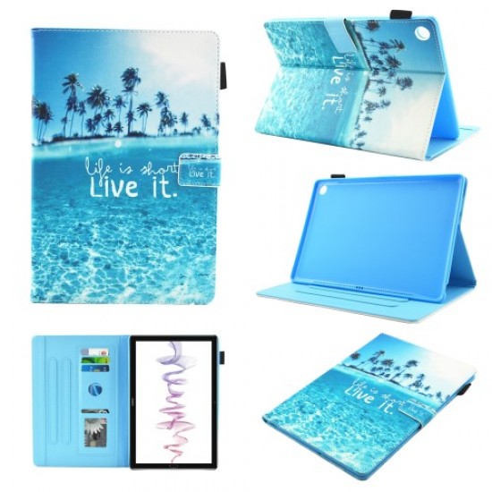 Multifunction Pattern Printing Leather Stand Tablet Accessory Case for Huawei MediaPad M5 10/M5 10 (Pro) - Blue Sea Huawei Tablets Case