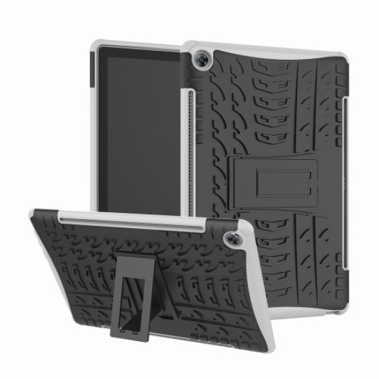 Tyre Pattern PC + TPU Hybrid Phone Casing with Kickstand for Huawei MediaPad M5 10 / 10 (Pro) - White Huawei Tablets Case
