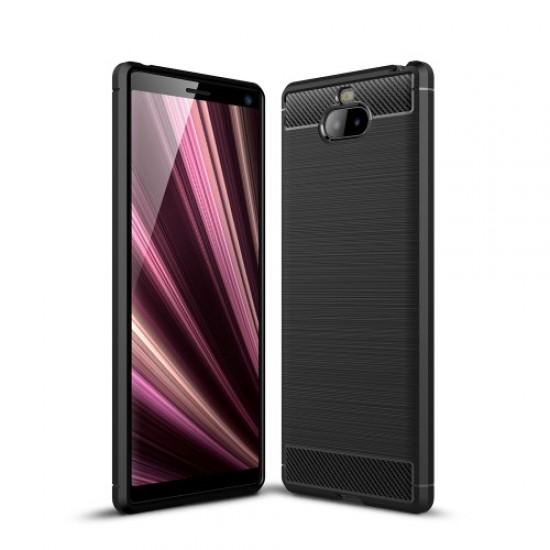 Carbon Fiber Texture Brushed TPU Protection Phone Case for Sony Xperia 10 - Black Sony Cases Mobile