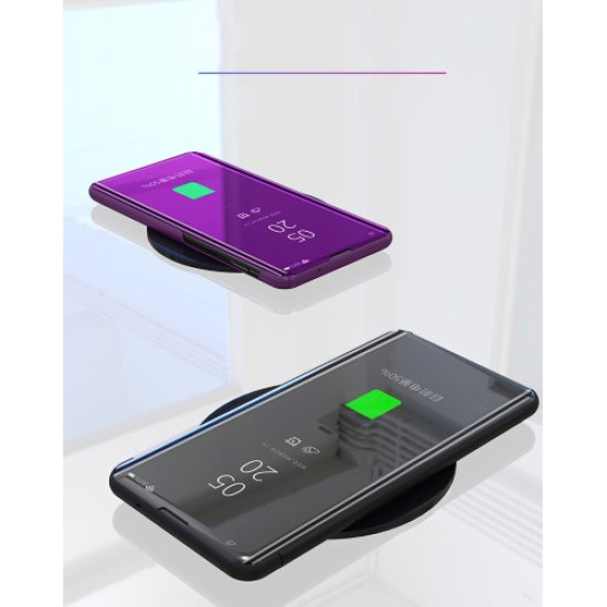 For Samsung Galaxy S10 [Electroplating Mirror Surface] View Window Leather Case - Black Samsung Cases Mobile