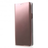 Plated Mirror Surface Information View Stand Leather Smart Shell for Samsung Galaxy S9 G960 - Rose Gold