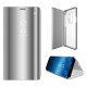 For Samsung Galaxy S9+ G965 Plated Mirror Surface Information View Stand Leather Smart Cover - Silver Samsung Cases Mobile