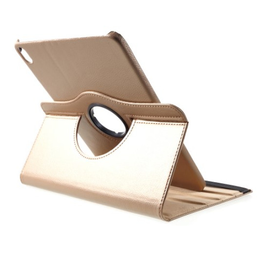 Litchi Grain Leather Protection Case with 360 Degree Swivel Stand for iPad Pro 11-inch (2018) - Gold Apple Cases Tablet