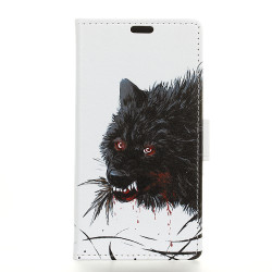 Pattern Printing PU Leather Phone Casing with Card Slots for Huawei Enjoy 9 / Y7 Pro (2019) - Black Wolf