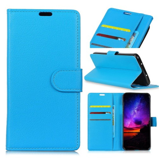 Litchi Texture Wallet PU Leather Protection Case for Huawei Y7 (2019) - Blue Huawei Cases Mobile