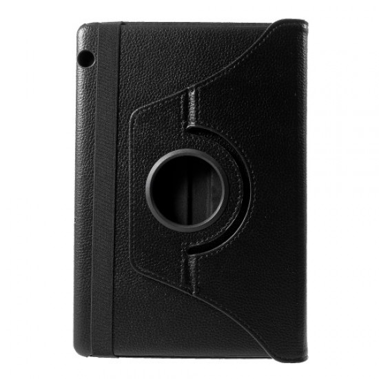Litchi Skin Leather Cover with Rotating Stand for Huawei MediaPad T5 10 - Black Huawei Tablets Case