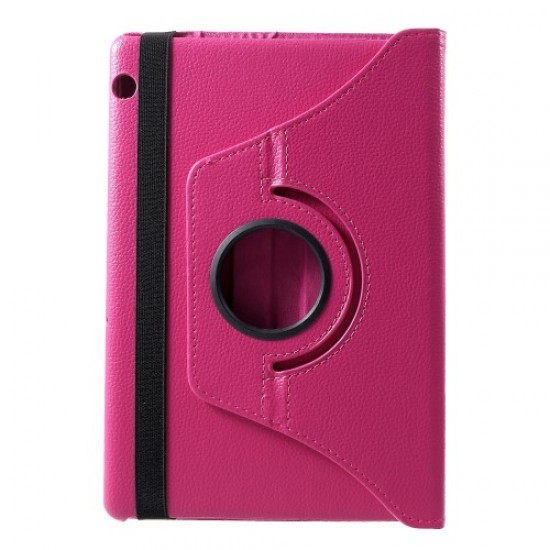 Litchi Skin Leather Protection Case with Rotating Stand for Huawei MediaPad T5 10 - Rose Huawei Tablets Case