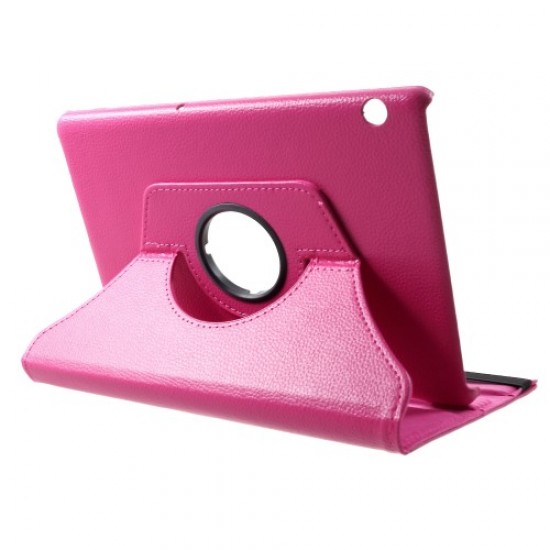 Litchi Skin Leather Protection Case with Rotating Stand for Huawei MediaPad T5 10 - Rose Huawei Tablets Case