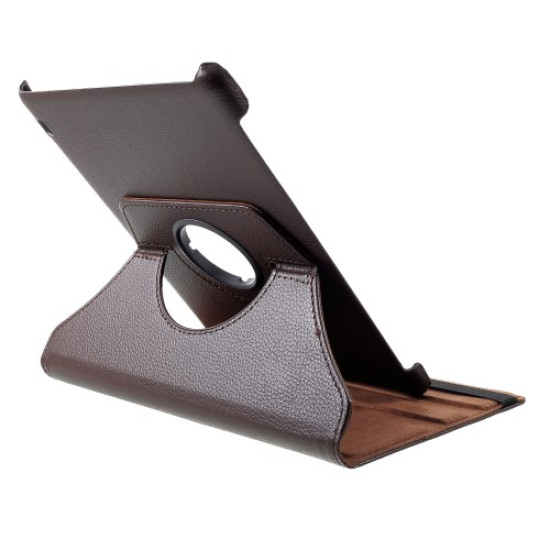 Litchi Skin Leather Shell Cover Case with Rotating Stand for Huawei MediaPad T5 10 - Brown Huawei Tablets Case