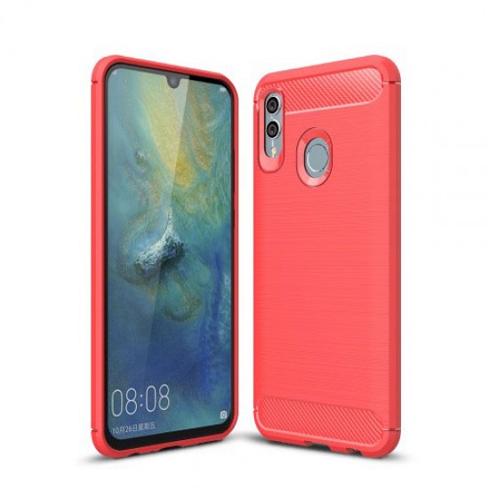 For Huawei P Smart (2019) / Honor 10 Lite Carbon Fiber Texture Brushed TPU Mobile Cover - Red Huawei Cases Mobile