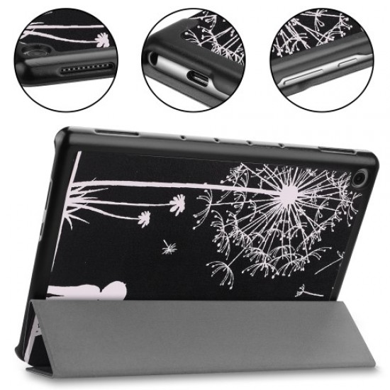 For Huawei Mediapad C5 10 / M5 Lite 10 Pattern Printing Leather Tri-fold Stand Tablet Case Cover - Dandelion Huawei Tablets Case
