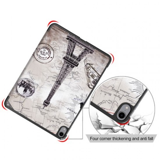 Patterned Tri-fold Stand Leather Smart Protective Tablet Case for iPad Pro 11-inch (2018) - Eiffel Tower and Map Apple Cases Tablet