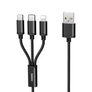 REMAX Gition Series RC-131th 3-in-1 Charging Cable 1150mm for iPhone Samsung Huawei Etc. - Black