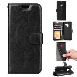 BTRCASE Crazy Horse Leather Wallet Case for Samsung Galaxy A8 Plus (2018) - Black