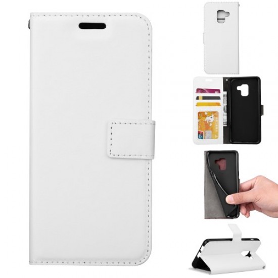 BTRCASE Crazy Horse Leather Wallet Cover for Samsung Galaxy A8 Plus (2018) - White Samsung Cases Mobile