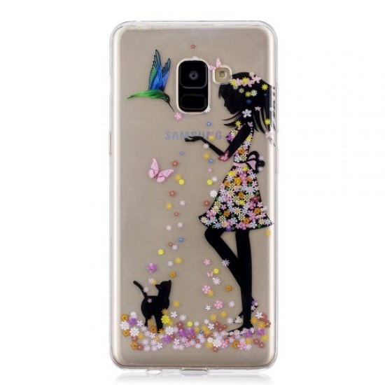 Pattern Printing IMD TPU Mobile Cover for Samsung Galaxy A8 Plus (2018) - Girl and Cat Samsung Cases Mobile