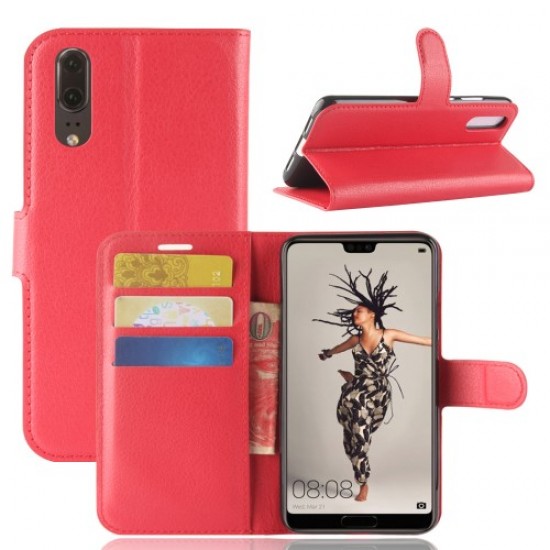 For Huawei P20 Litchi Texture Wallet Stand Leather Phone Casing - Red Huawei Cases Mobile