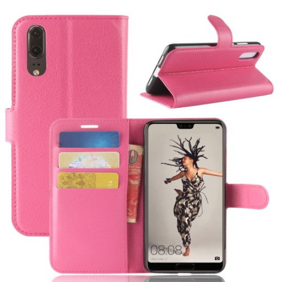 For Huawei P20 Litchi Texture Wallet Stand Leather Cell Phone Shell - Rose Huawei Cases Mobile