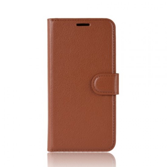Litchi Skin Leather Wallet Case Cover for OnePlus 6T - Brown OnePlus Mobile Cases