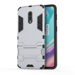 Cool Guard PC TPU Hybrid Cover with Kickstand for OnePlus 6T - Silver