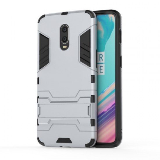 Cool Guard PC TPU Hybrid Cover with Kickstand for OnePlus 6T - Silver OnePlus Mobile Cases
