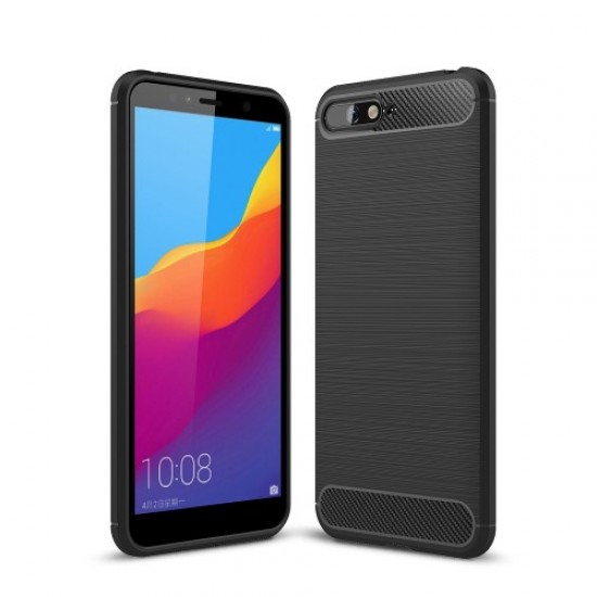Carbon Fibre Brushed TPU Case for Huawei Y6 (2018)/Honor 7A (without Fingerprint Sensor) - Black Huawei Cases Mobile