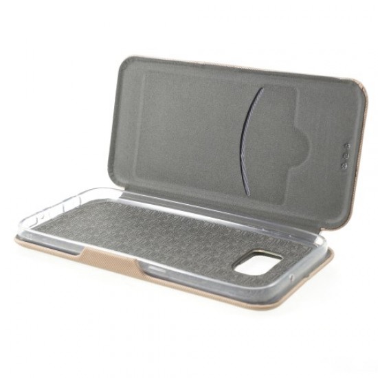 Twill Grain Leather Card Holder Stand Phone Accessory Cover for Samsung Galaxy S7 SM-G930 - Gold 