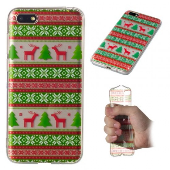 Christmas Series Pattern Printing TPU Shell for Huawei Y5 (2018)/Y5 Prime (2018)/Honor 7s/Play 7 - Christmas Tree and Reindeer Huawei Accessories