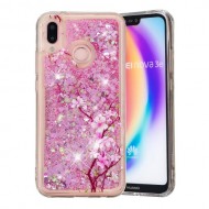 Θήκη Σιλικόνης TPU με Διπλή Πλάτη που Περιέχει Υγρό με Χρυσόσκονη για Huawei P20 Lite / Nova 3e - Ανθισμένα Κλαδιά